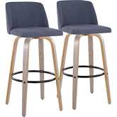 Toriano 30" Swivel Bar Stool in Light Grey Wood & Blue Fabric with Black Footrest (Set of 2)